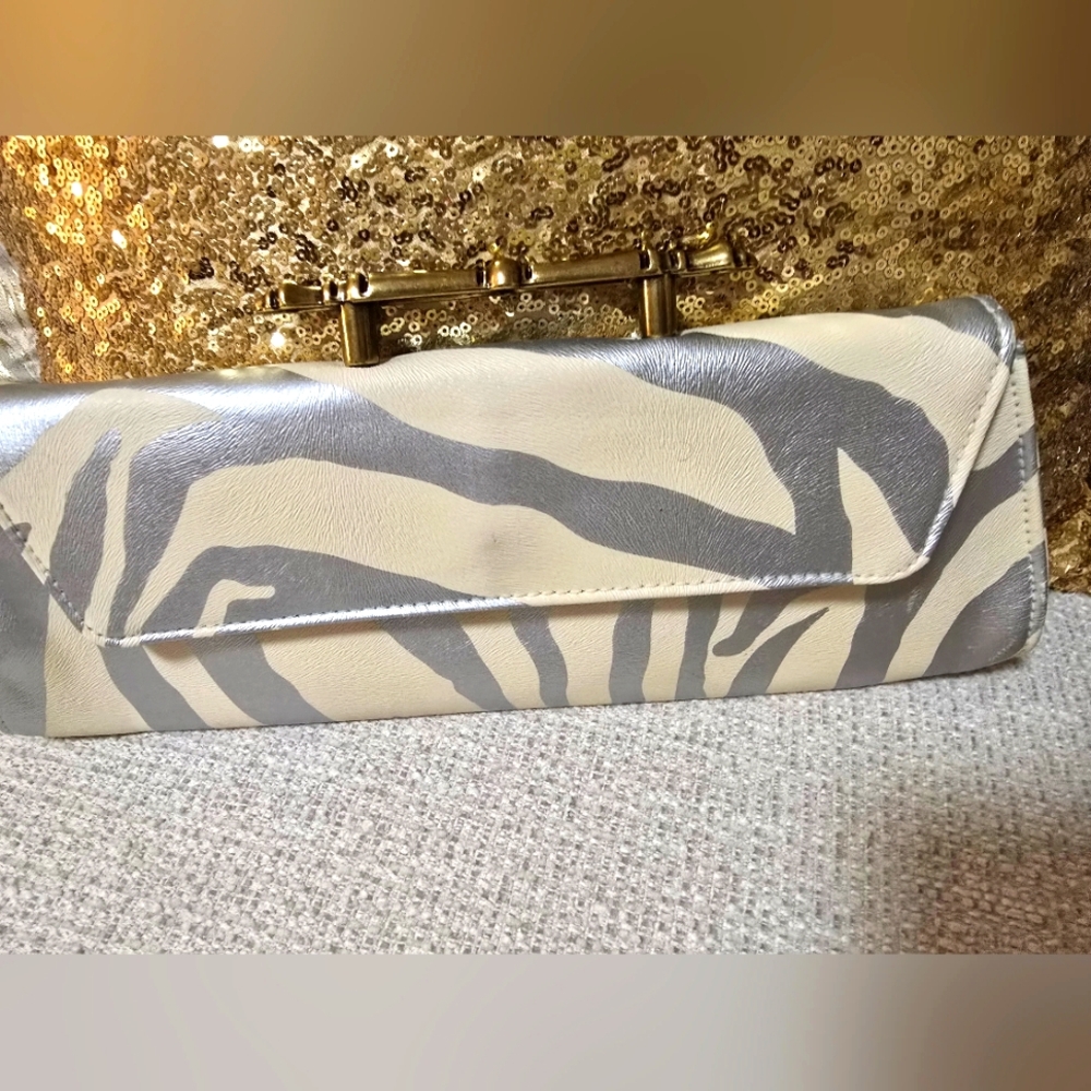 Zebra Print Clutch with Silver Accents
